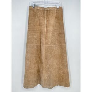 Long Elegant Legs Suede Leather Maxi Skirt Women 12 Tall Tan A Line Back Slit